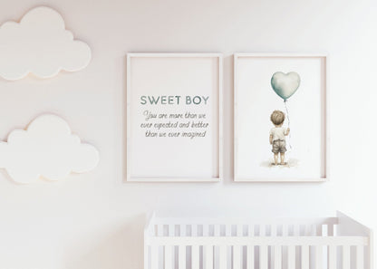 Nursery Quote Wall Art, Sweet Boy, You Are More Than We Ever Expected - WildfieldPrints