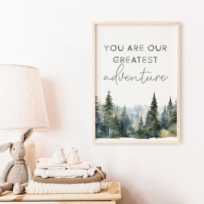 Nursery Quote Wall Art, Watercolor Print, You Are Our Greatest Adventure - WildfieldPrints