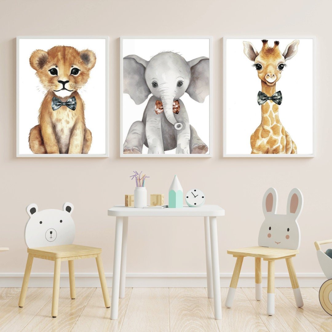 Safari Baby Animal Wall Art – Wildlife Kids Room Prints • Set of 3