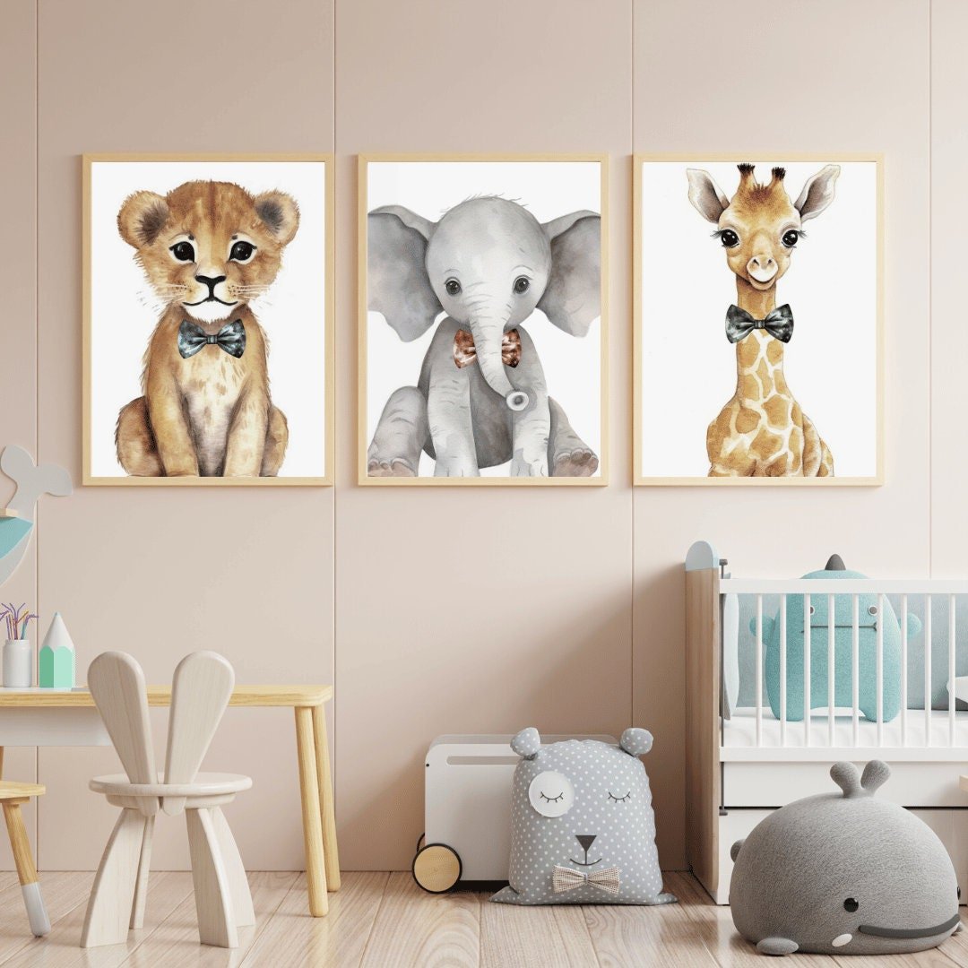 Safari Baby Animal Wall Art – Wildlife Kids Room Prints • Set of 3