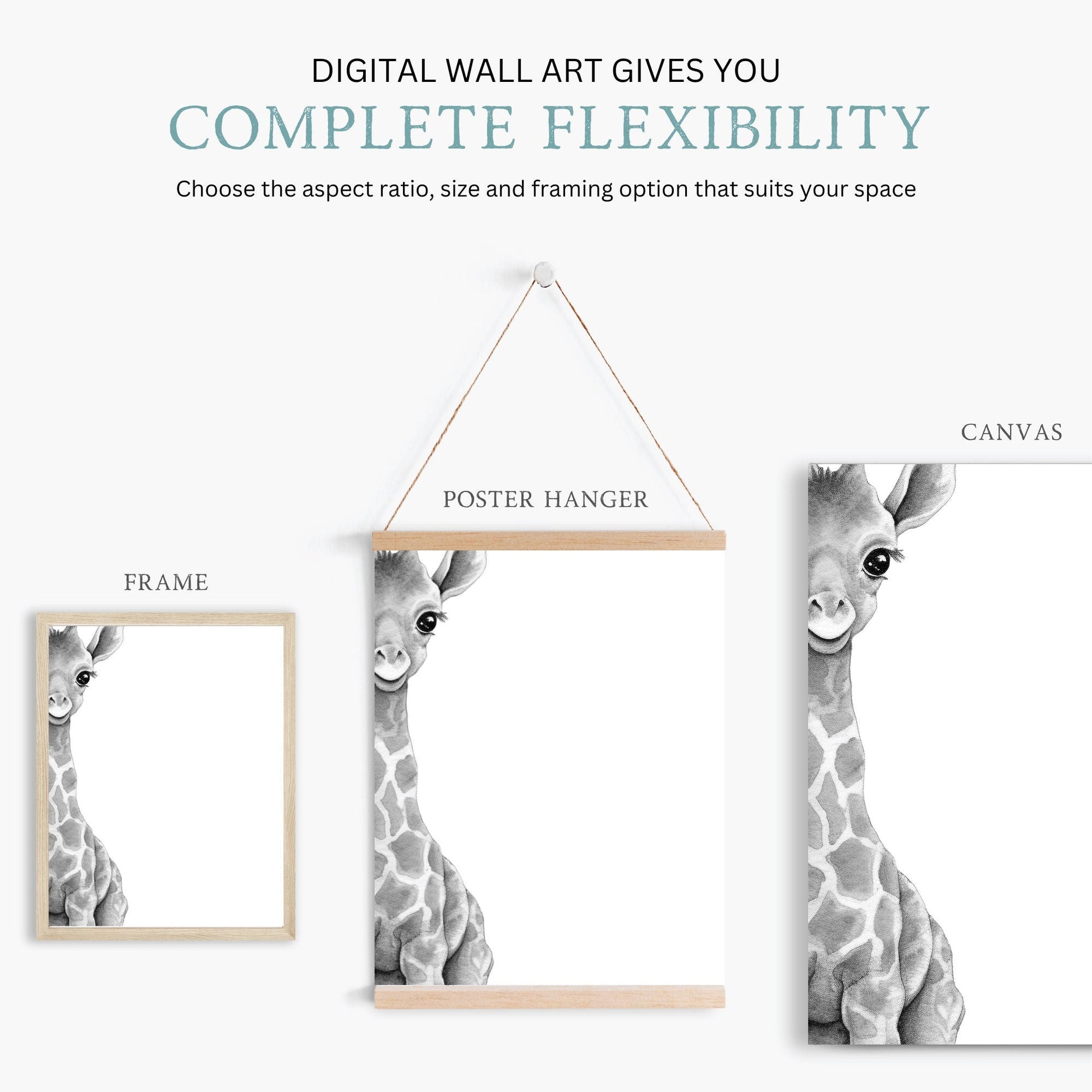 Nursery Safari Animal Wall Art, Black & White Baby Room Decor - WildfieldPrints