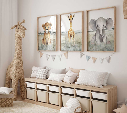 Nursery Safari Decor, African Animal Wall Art for Kids Room, Gender Neutral - WildfieldPrints