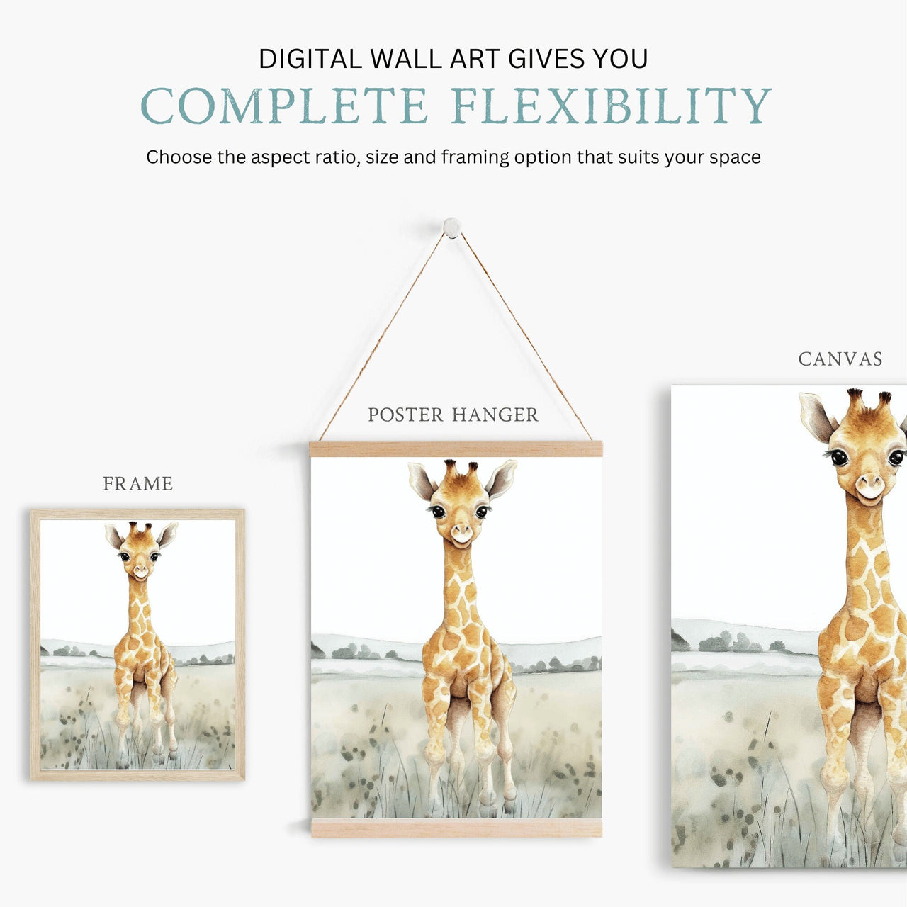 Safari Animal Wall Art – African Nursery Print for Kids Room • Set of 3