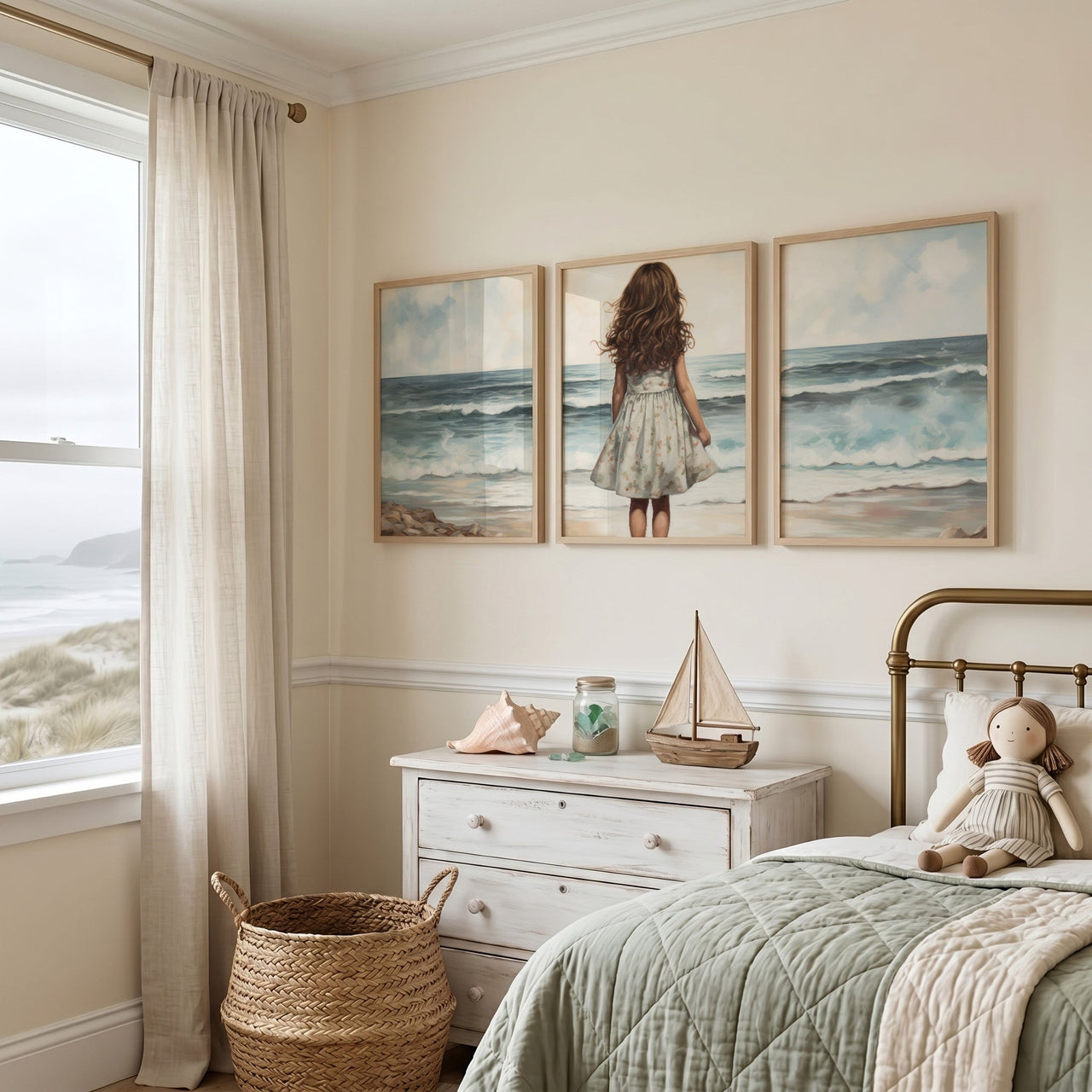 Ocean Wall Art – Beach Girls Room Decor • Set of 3