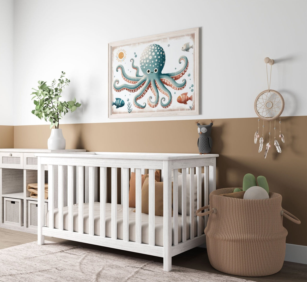 Teal Octopus Print – Ocean Kids Room Wall Decor