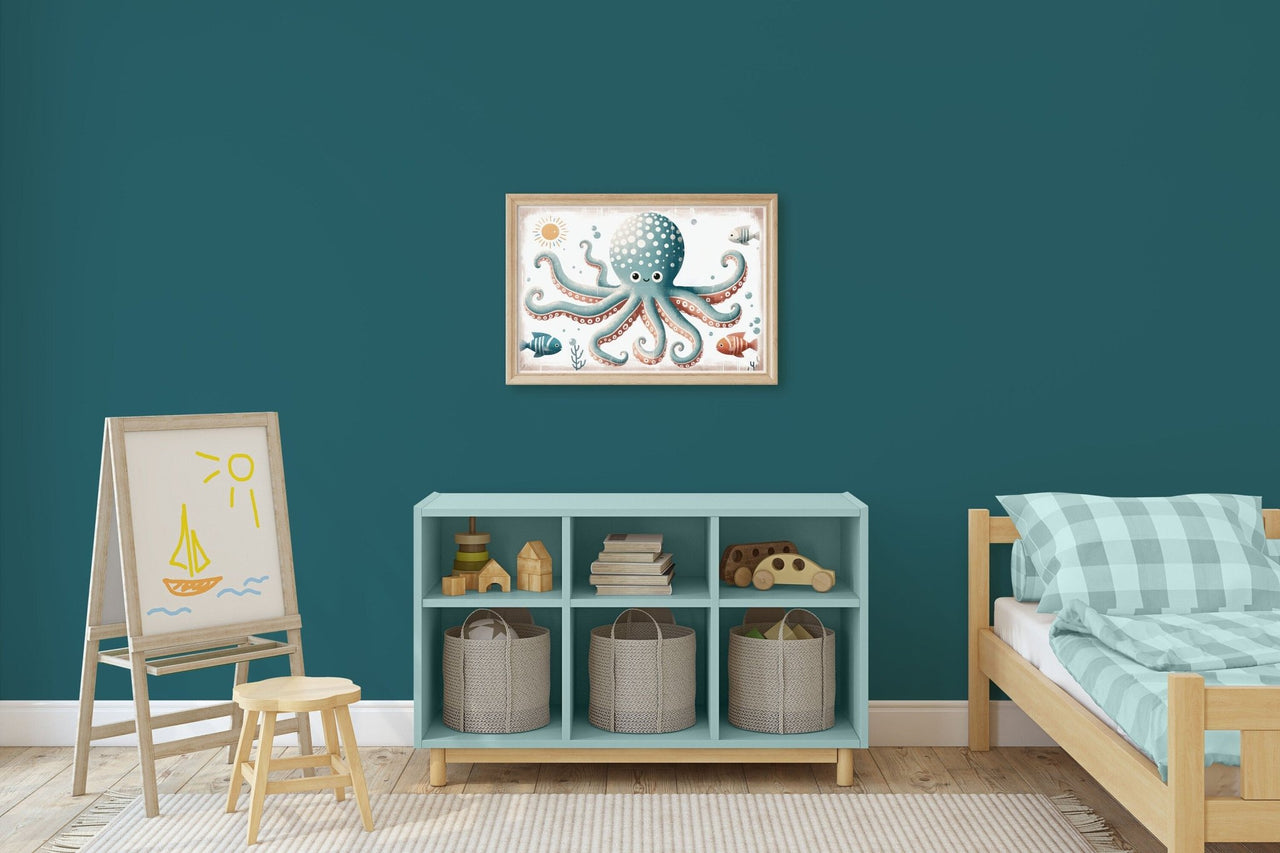 Teal Octopus Print – Ocean Kids Room Wall Decor