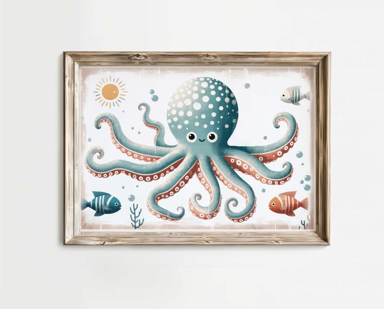 Teal Octopus Print – Ocean Kids Room Wall Decor