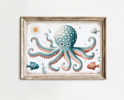 Octopus Nursery Print, Ocean Theme Decor, Kids Wall Art - WildfieldPrints