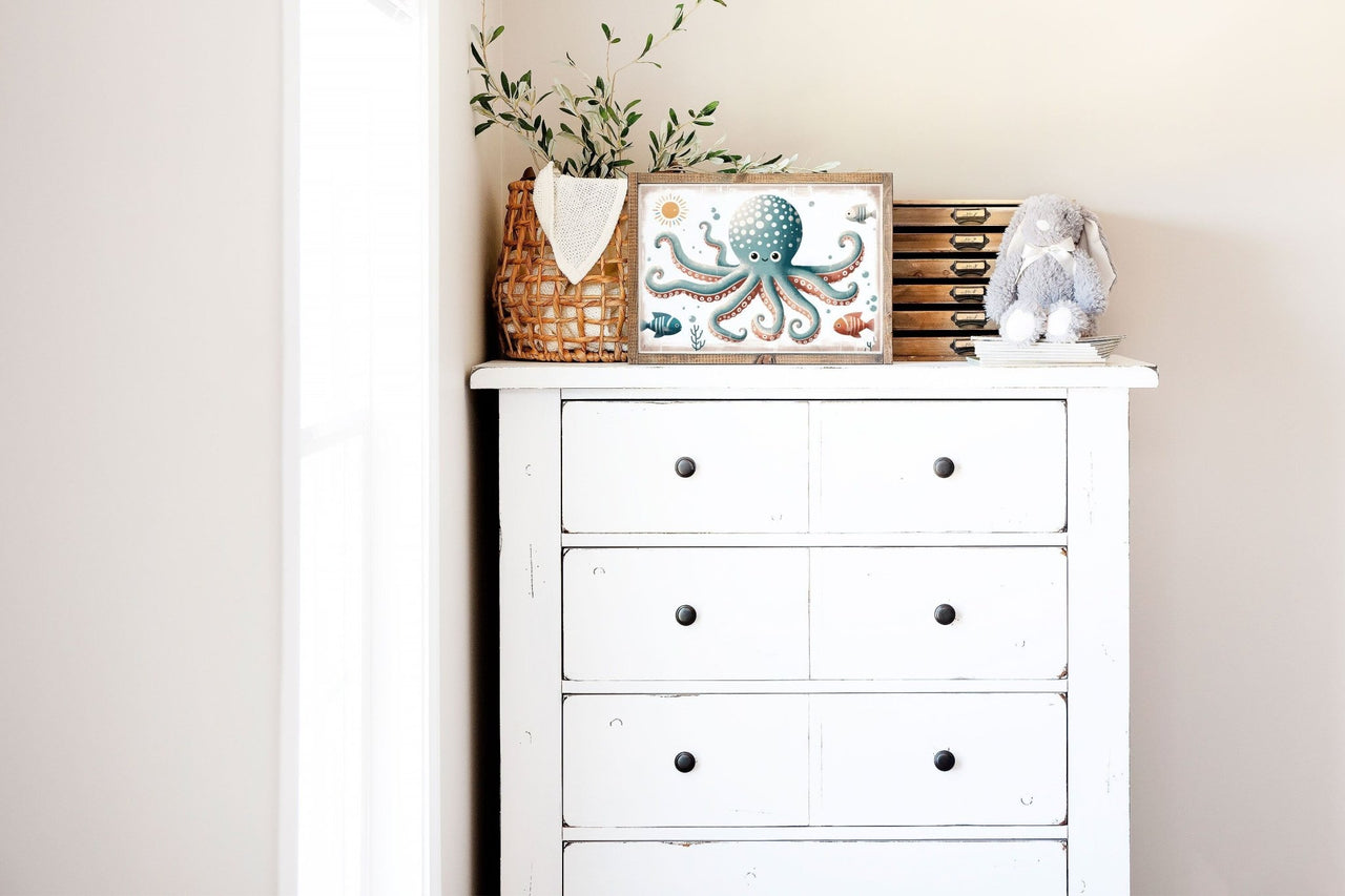 Teal Octopus Print – Ocean Kids Room Wall Decor