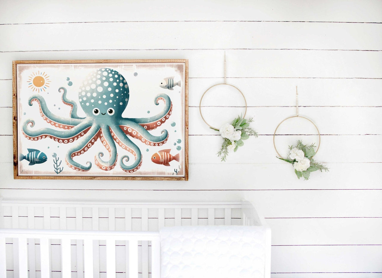 Teal Octopus Print – Ocean Kids Room Wall Decor