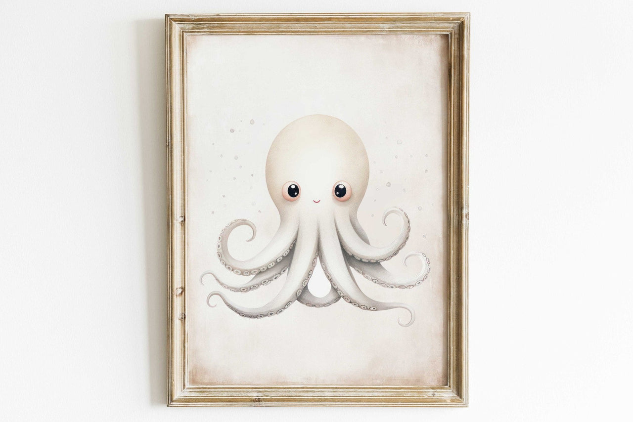 White Octopus Wall Art – Sea Animal Nursery Print