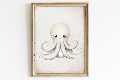 Octopus Nursery Print, Ocean Theme Decor, Sea Animal Wall Decor - WildfieldPrints