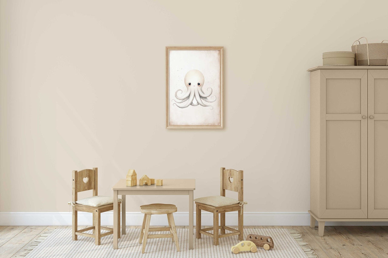 White Octopus Wall Art – Sea Animal Nursery Print