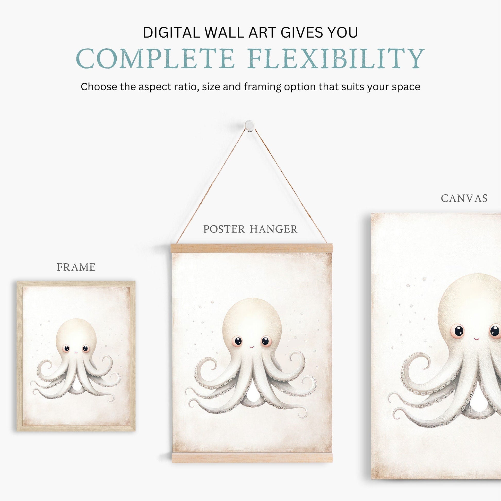 Octopus Nursery Print, Ocean Theme Decor, Sea Animal Wall Decor - WildfieldPrints