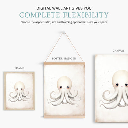 Octopus Nursery Print, Ocean Theme Decor, Sea Animal Wall Decor - WildfieldPrints