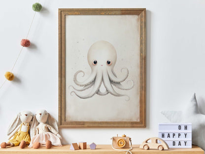 Octopus Nursery Print, Ocean Theme Decor, Sea Animal Wall Decor - WildfieldPrints