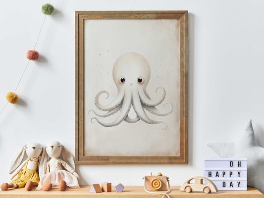 Octopus Nursery Print, Ocean Theme Decor, Sea Animal Wall Decor - WildfieldPrints