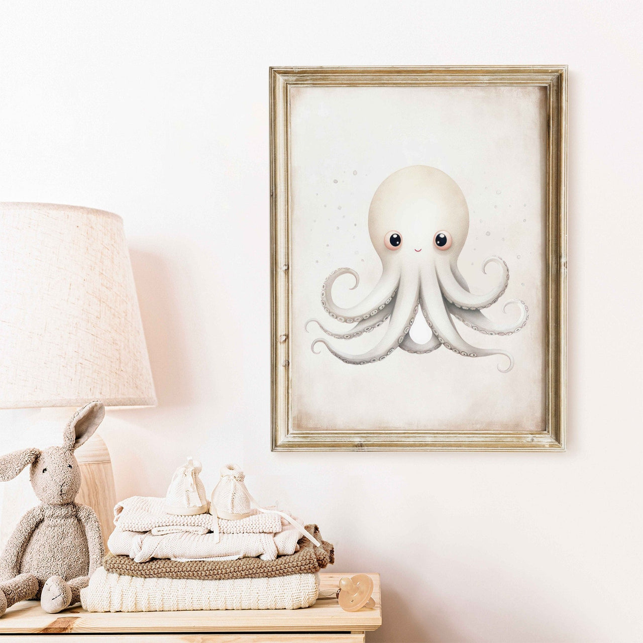 White Octopus Wall Art – Sea Animal Nursery Print