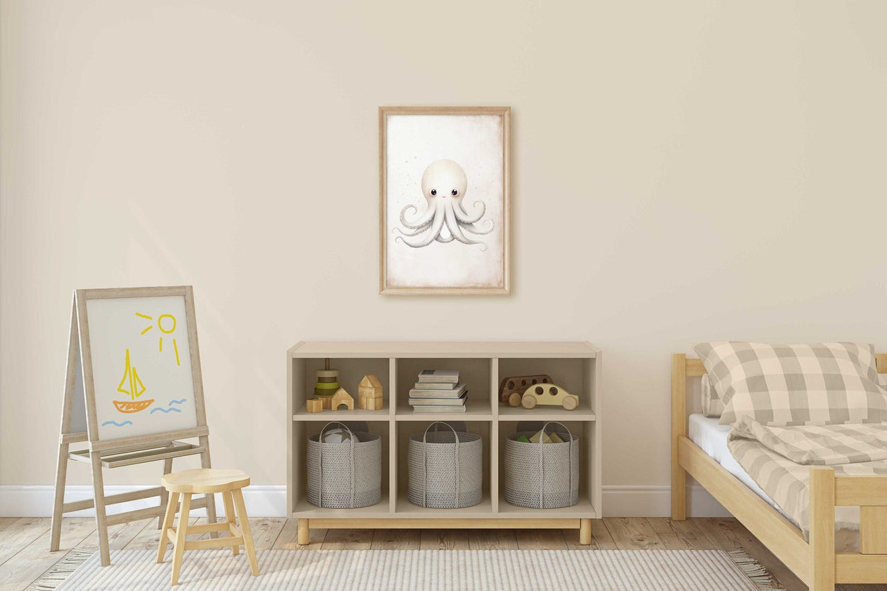 White Octopus Wall Art – Sea Animal Nursery Print