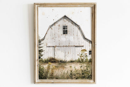 Old Barn Painting, Rustic Farmhouse Decor, Vintage Countryside Art - WildfieldPrints