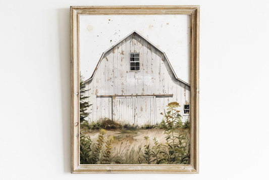 Old Barn Painting, Rustic Farmhouse Decor, Vintage Countryside Art - WildfieldPrints