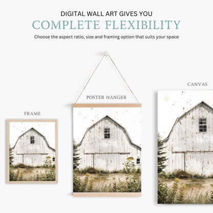 Old Barn Painting, Rustic Farmhouse Decor, Vintage Countryside Art - WildfieldPrints