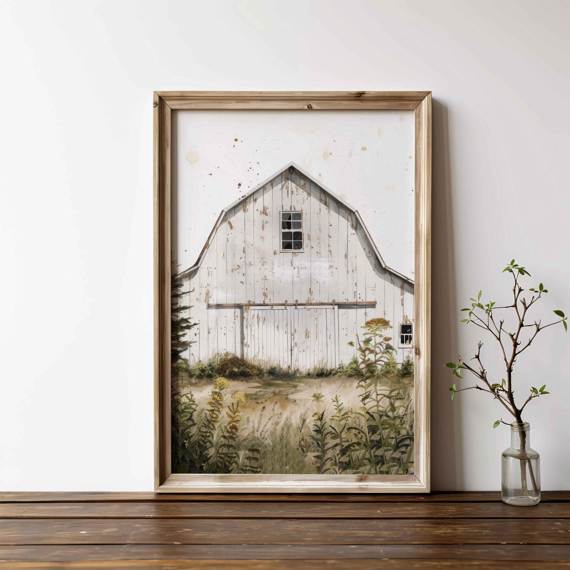 Old Barn Painting, Rustic Farmhouse Decor, Vintage Countryside Art - WildfieldPrints