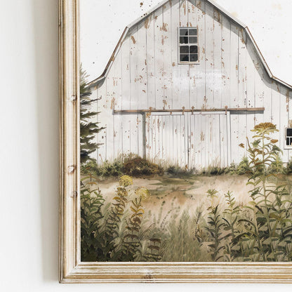 Old Barn Painting, Rustic Farmhouse Decor, Vintage Countryside Art - WildfieldPrints