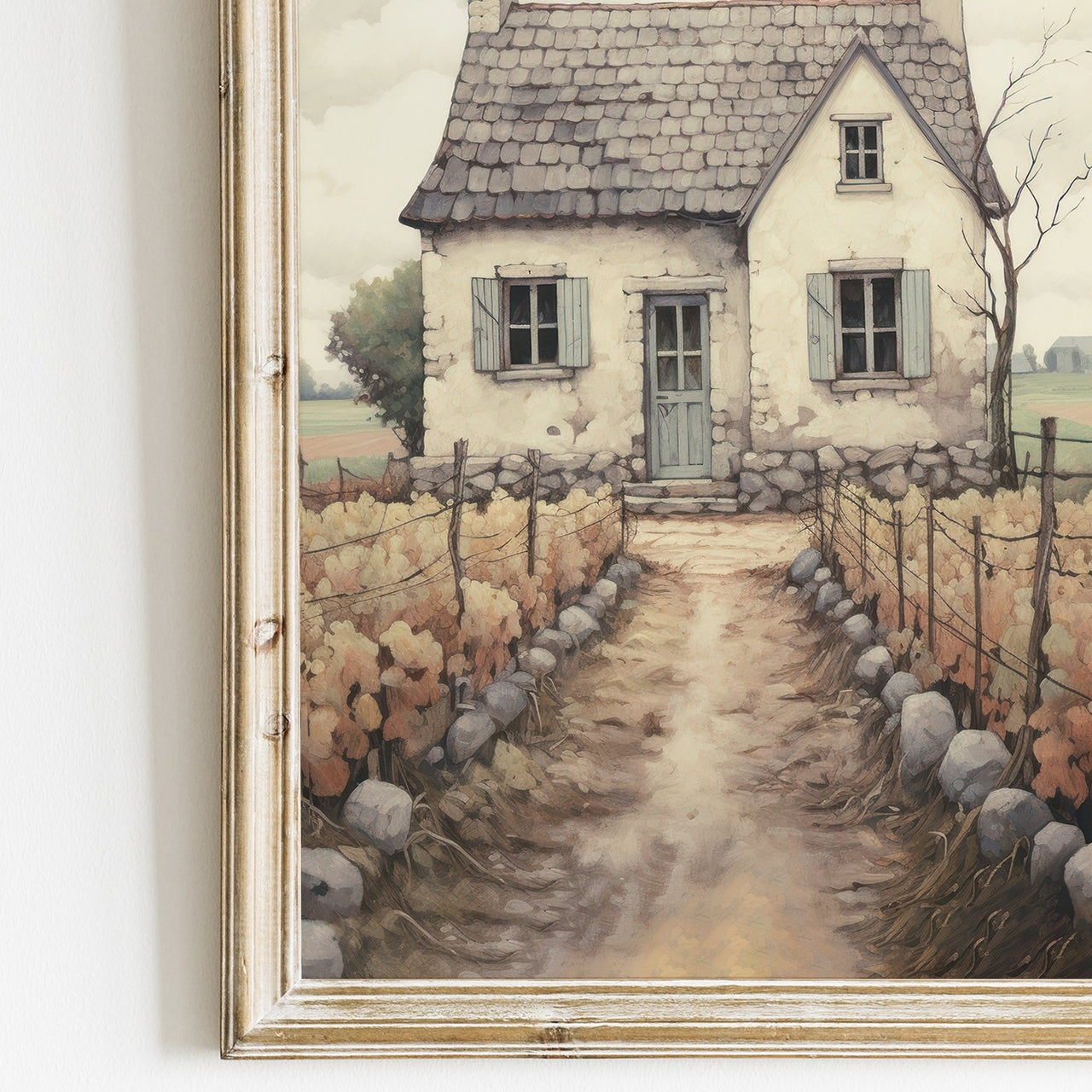 Old Stone House Print – Farmhouse Living Room Wall Art
