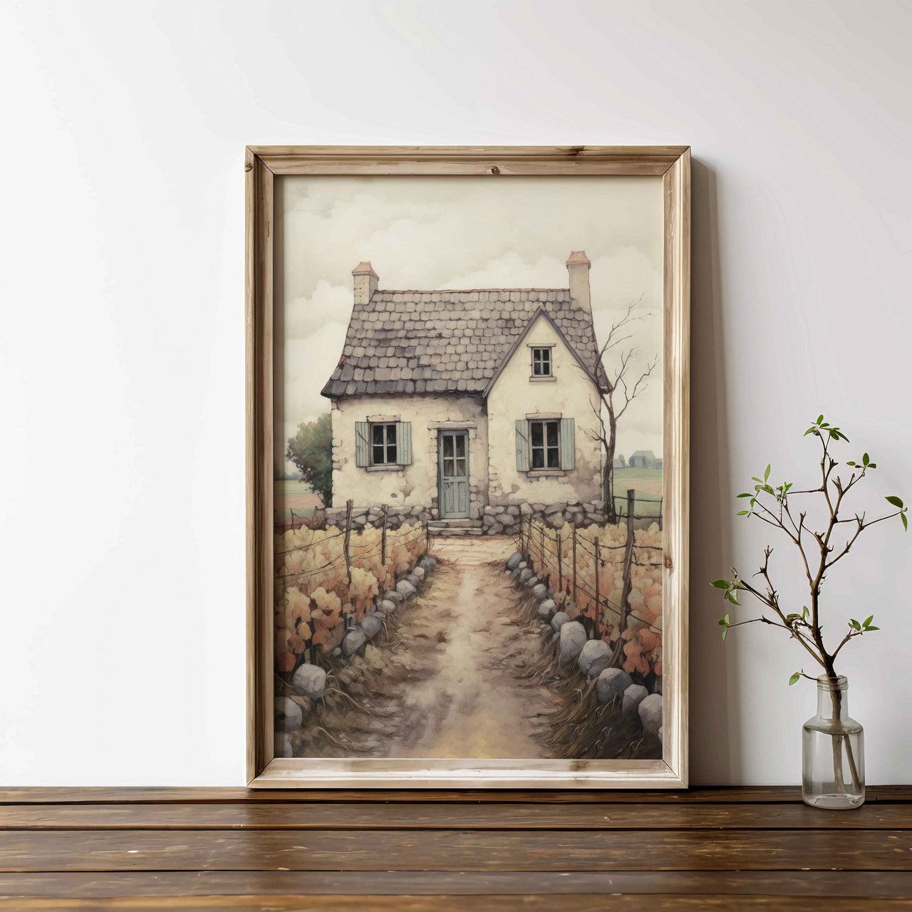 Old Stone House Print – Farmhouse Living Room Wall Art