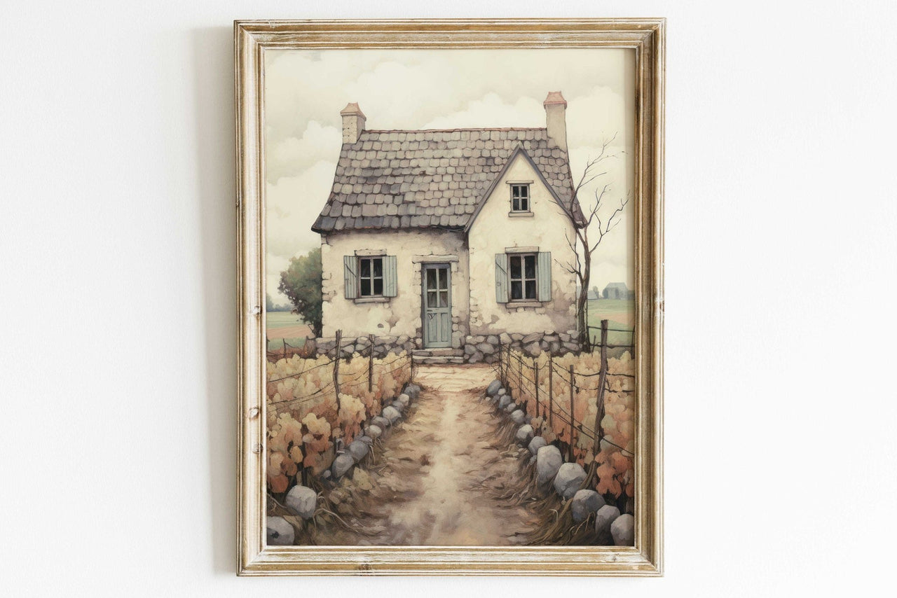 Old Stone House Print – Farmhouse Living Room Wall Art