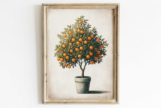 Orange Tree Wall Art, Rustic Mediterranean Decor, Farmhouse Print - WildfieldPrints