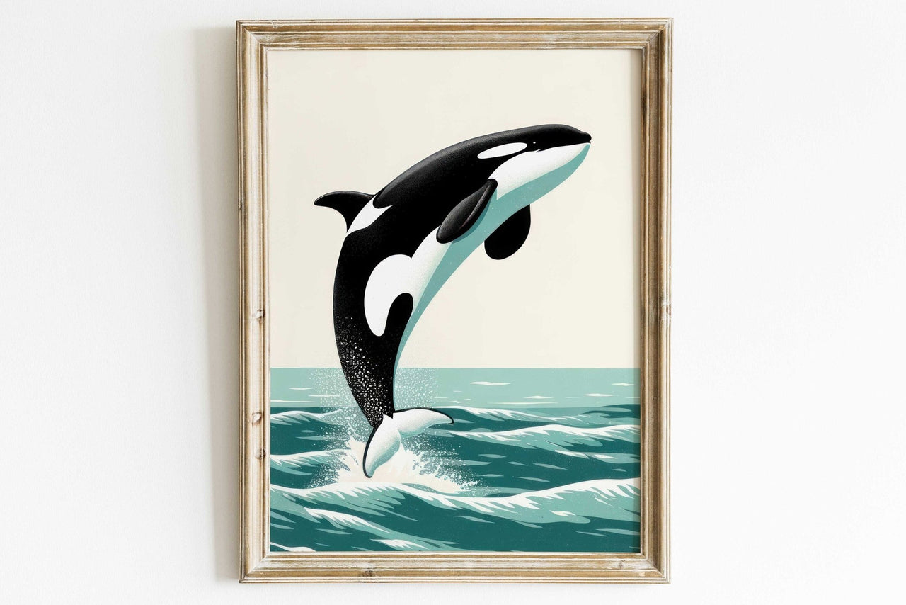 Orca Whale Wall Art – Ocean Animal Nursery Print