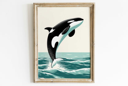 Orca Whale Nursery Prints, Ocean Animal Decor, Vintage Sea Theme Art - WildfieldPrints