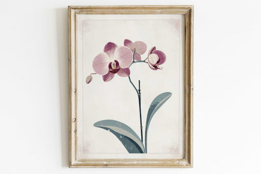 Orchid Flower Print, Vintage Farmhouse Wall Decor, Botanical Art - WildfieldPrints