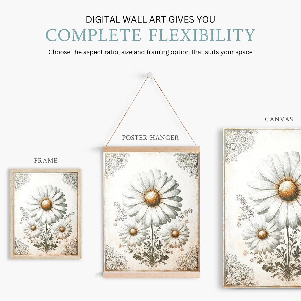 Daisy Flower Wall Art – Floral Living Room Print
