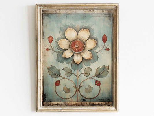 Ornamental Floral Wall Art – Botanical Bedroom Print