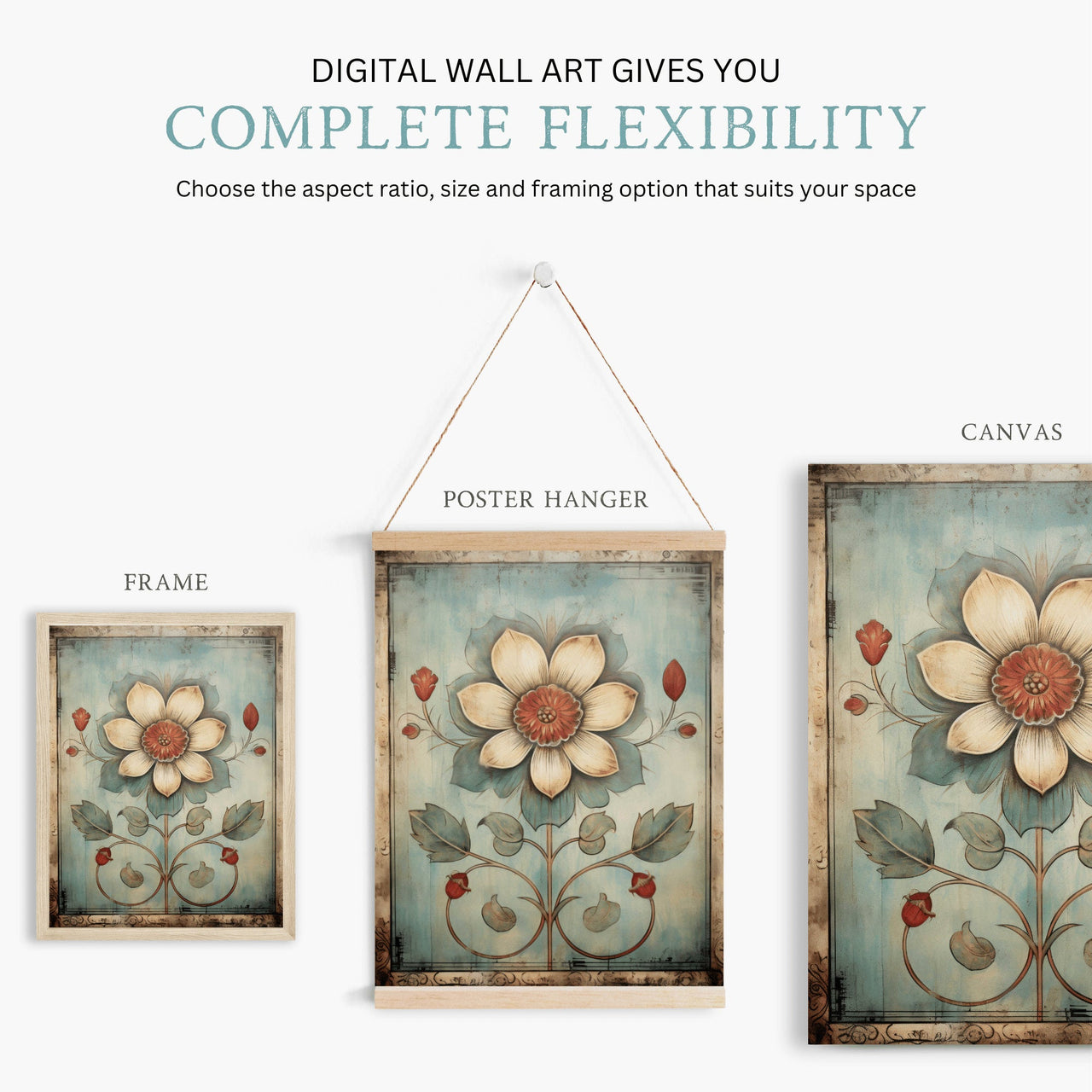 Ornamental Floral Wall Art – Botanical Bedroom Print
