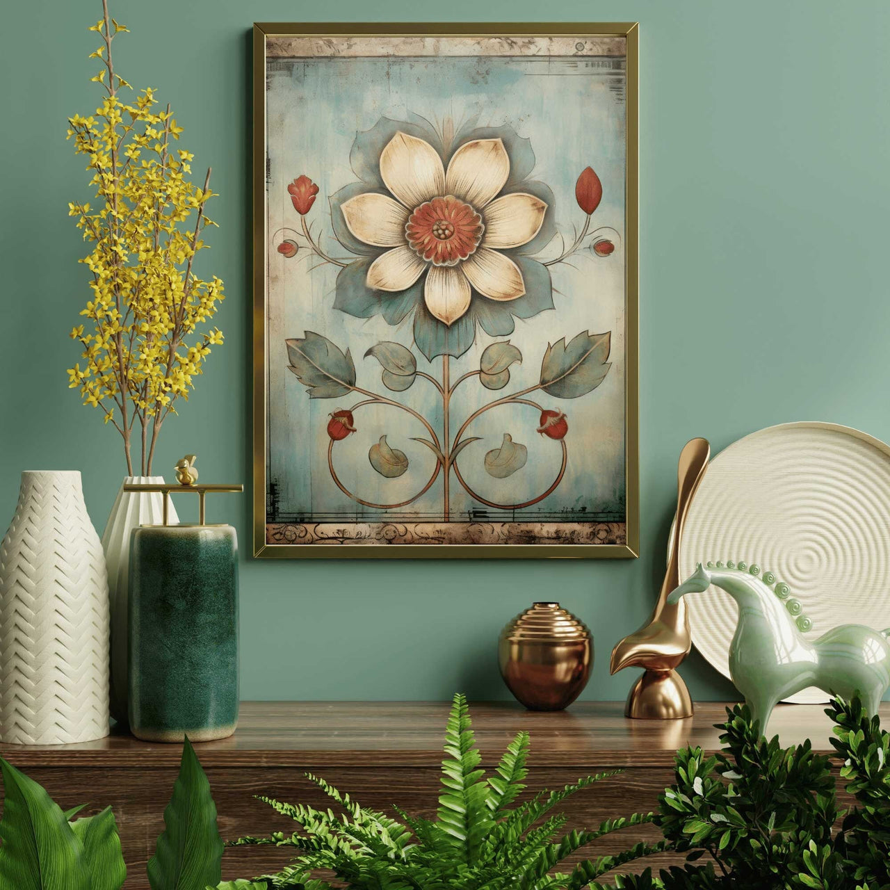 Ornamental Floral Wall Art – Botanical Bedroom Print