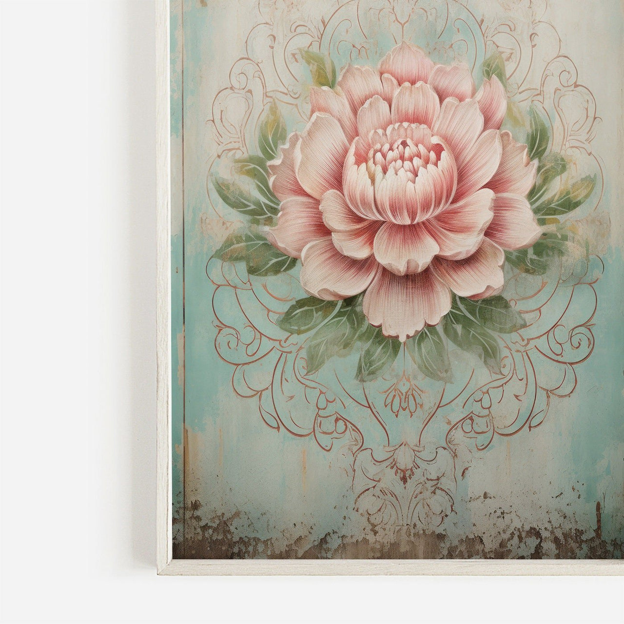 Ornamental Pink Flower Print – Floral Bedroom Wall Art