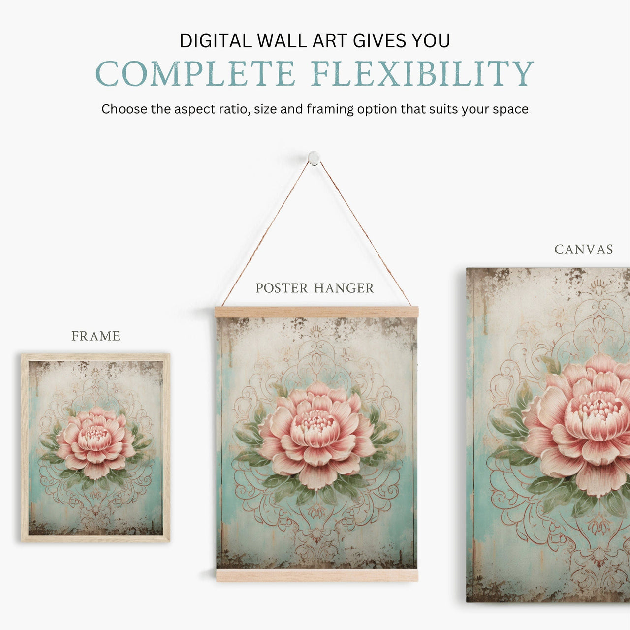 Ornamental Pink Flower Print – Floral Bedroom Wall Art