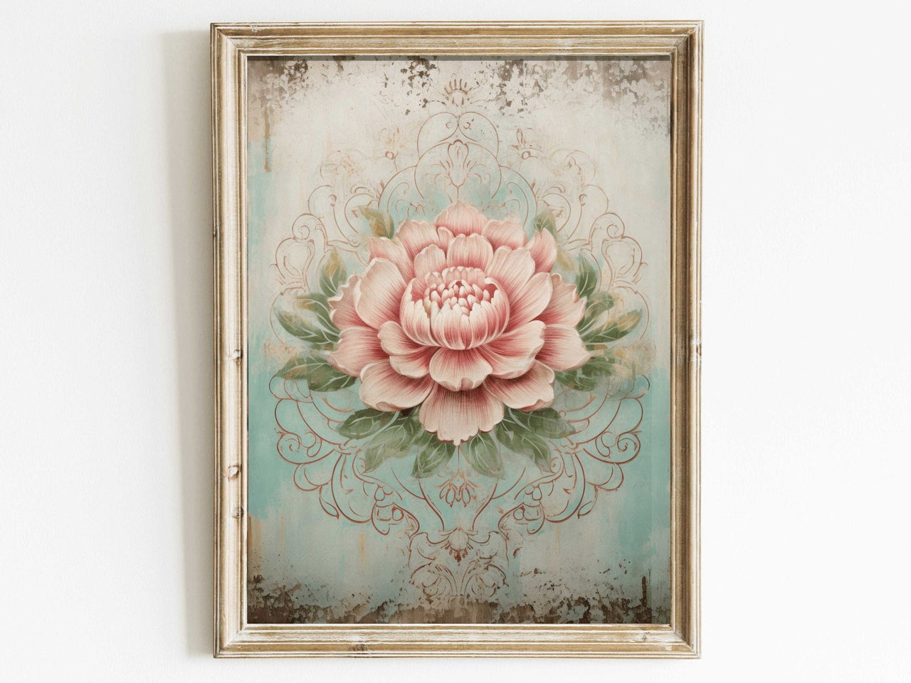 Ornamental Pink Flower Print – Floral Bedroom Wall Art