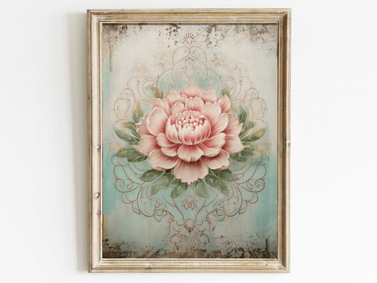 Ornamental Pink Flower Print – Floral Bedroom Wall Art