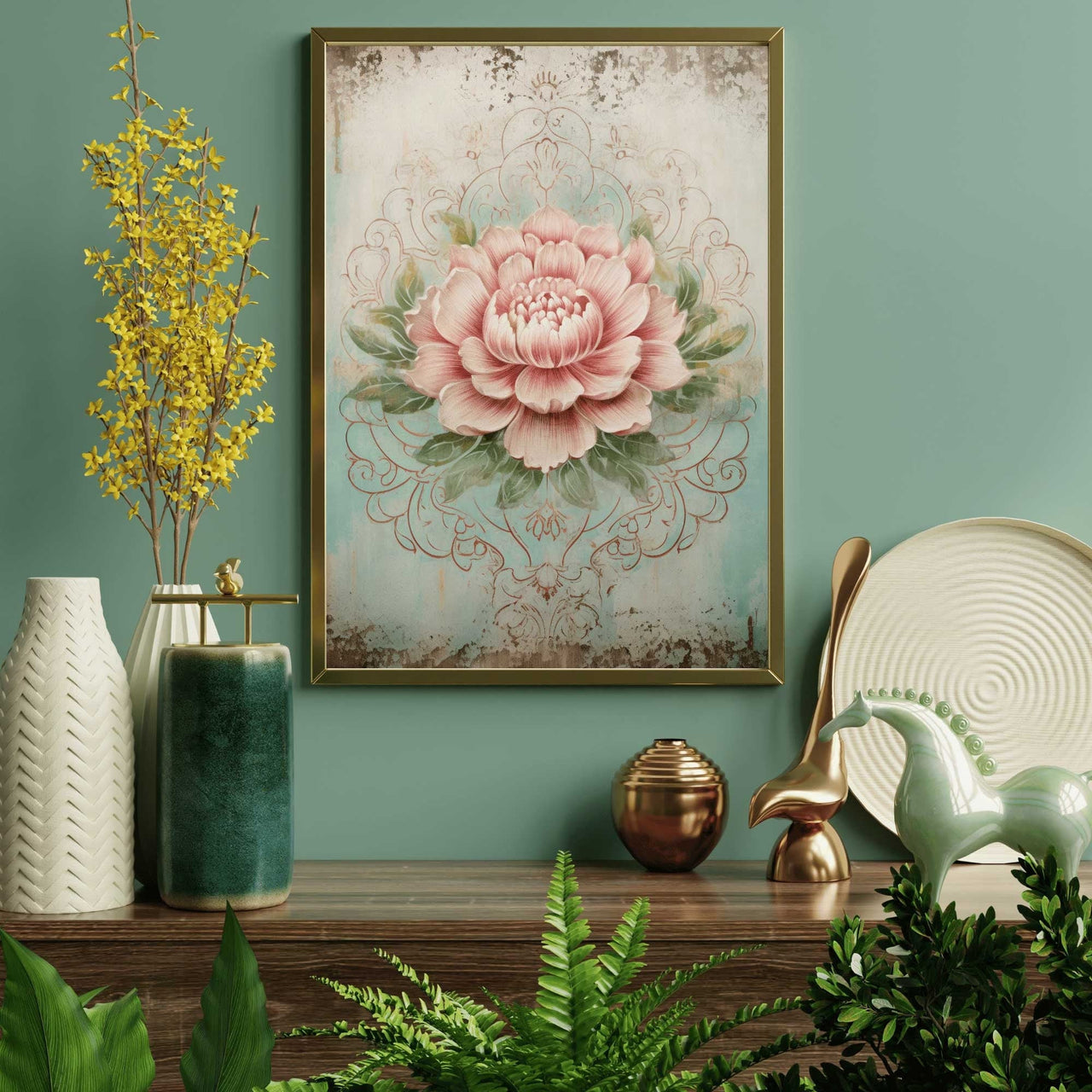 Ornamental Pink Flower Print – Floral Bedroom Wall Art