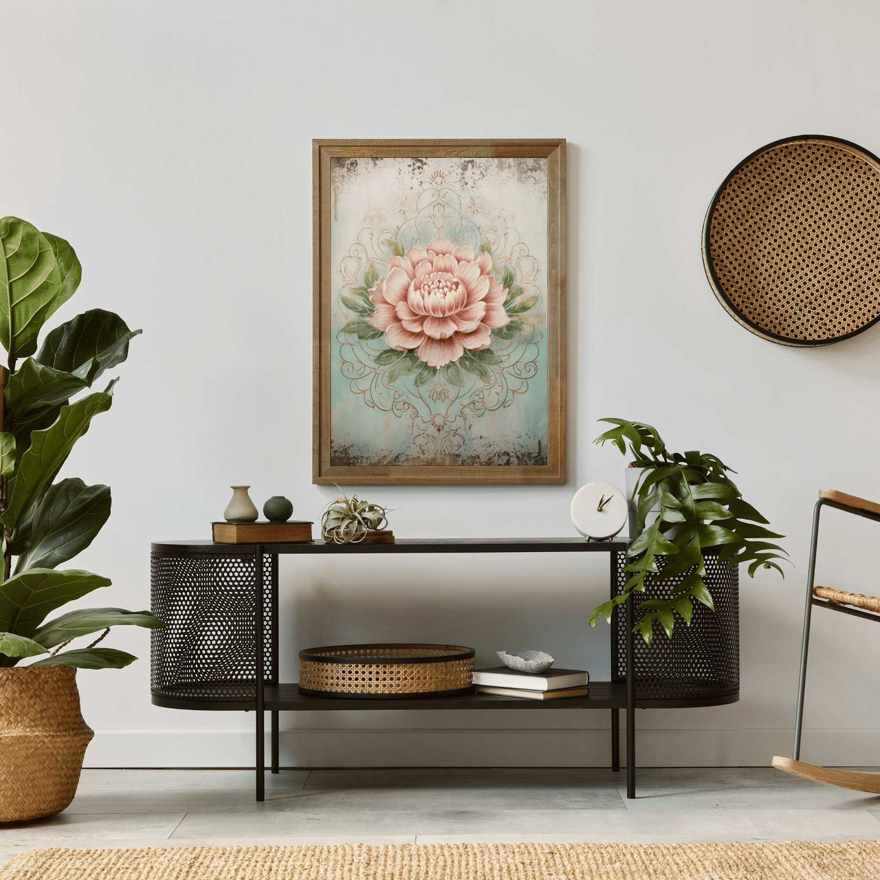 Ornamental Pink Flower Print – Floral Bedroom Wall Art