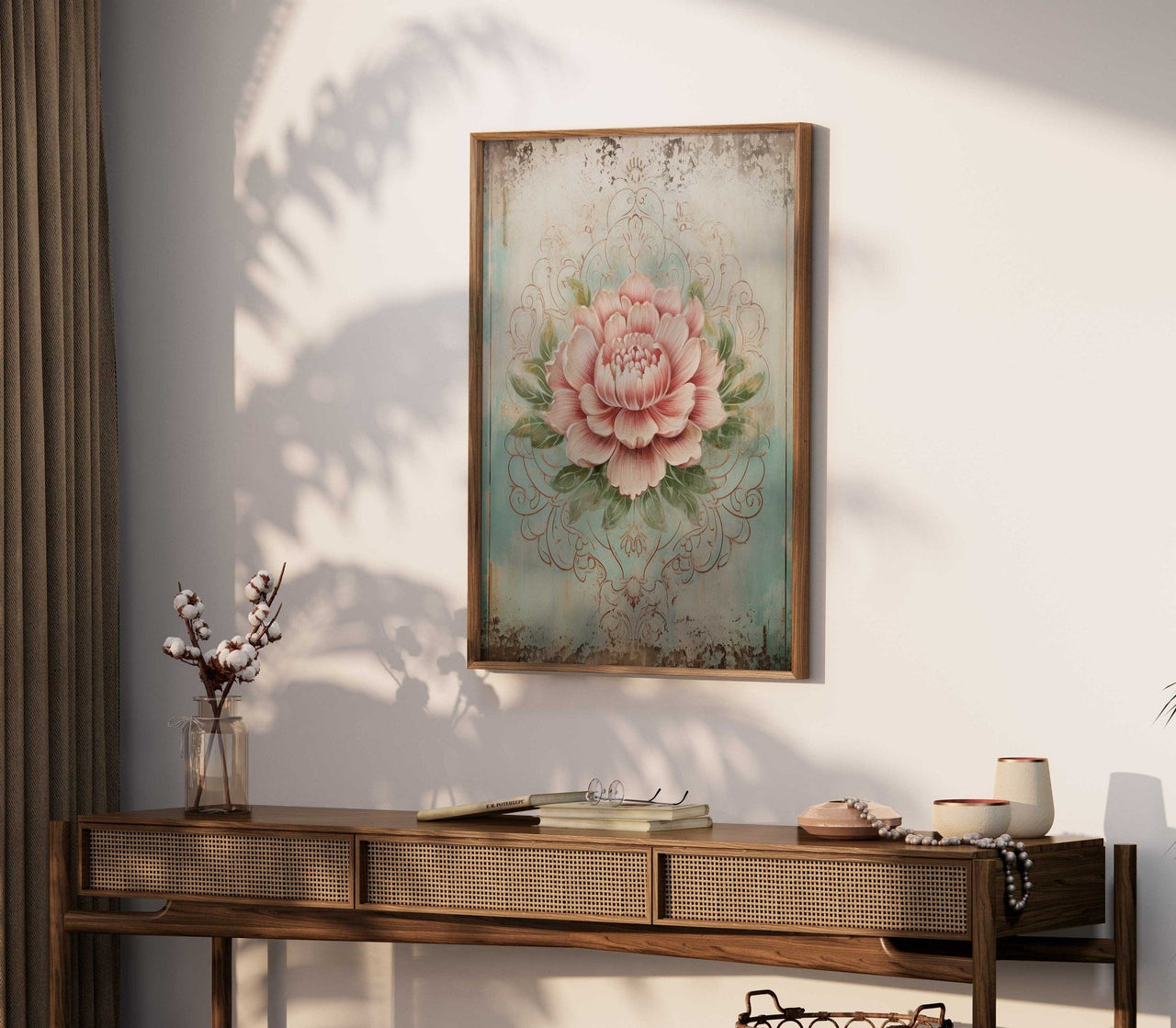 Ornamental Pink Flower Print – Floral Bedroom Wall Art