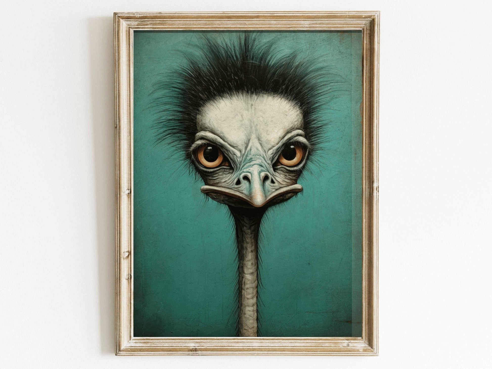 Ostrich Wall Art, Vintage Bird Print, Teal Color Decor - WildfieldPrints