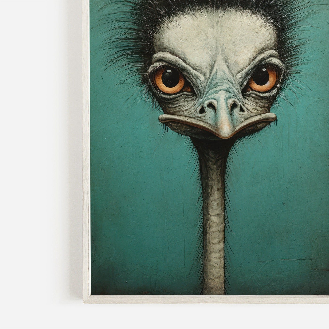 Ostrich Wall Art, Vintage Bird Print, Teal Color Decor - WildfieldPrints