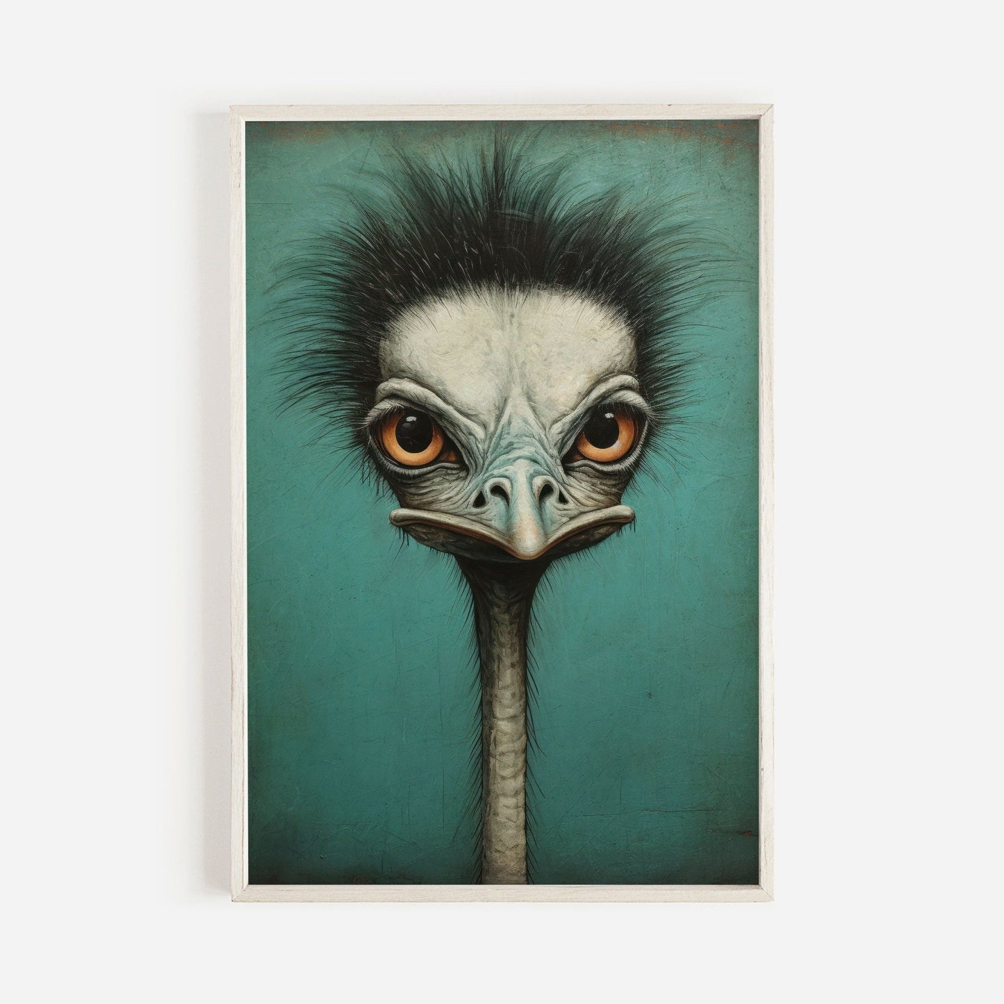 Ostrich Wall Art, Vintage Bird Print, Teal Color Decor - WildfieldPrints