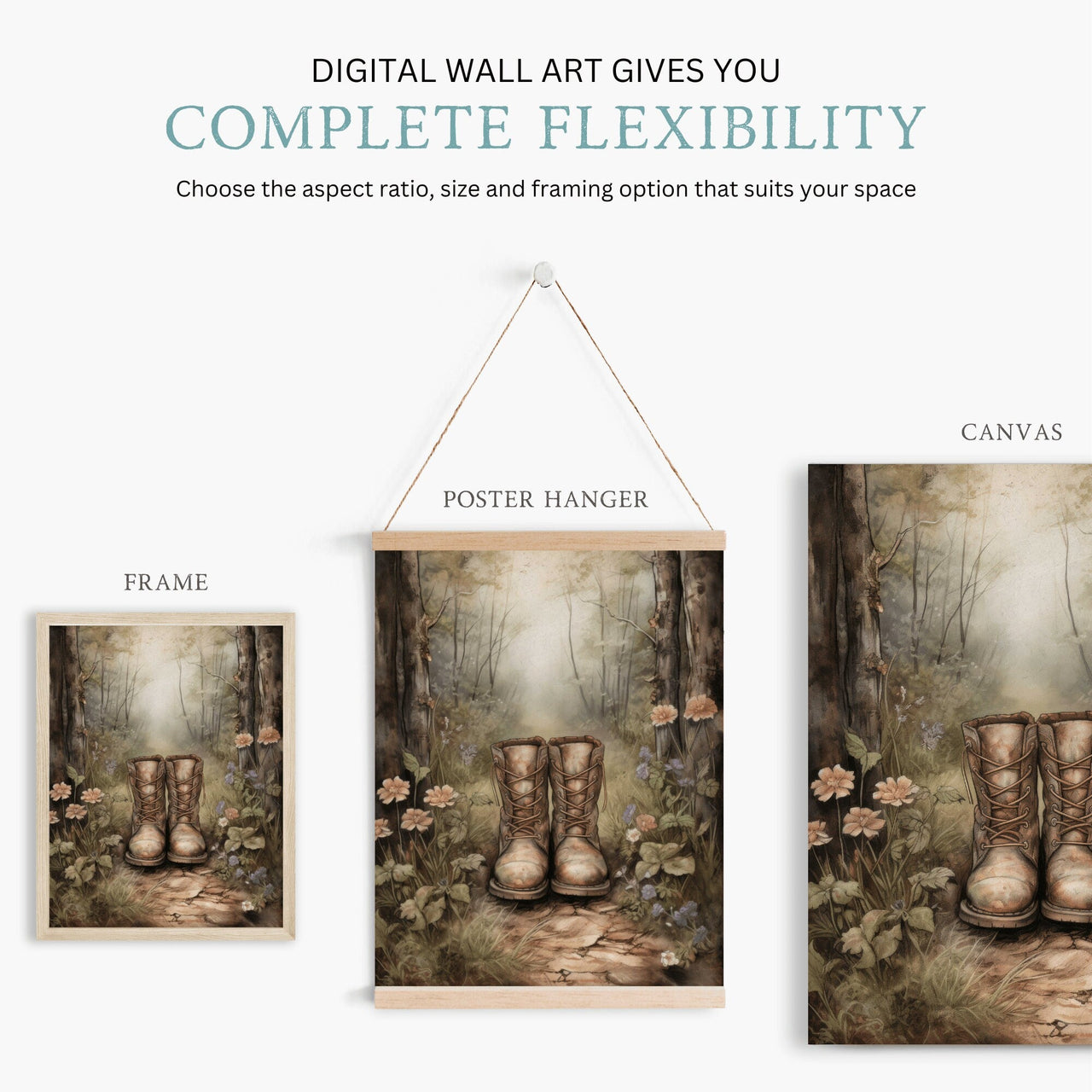 Hiking Boots Wall Art – Nature Living Room Print